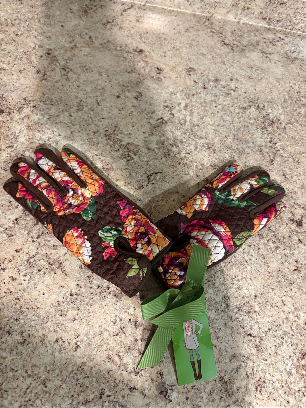 Vera Bradley Brown Quilted Gloves with Multicolor Floral Print